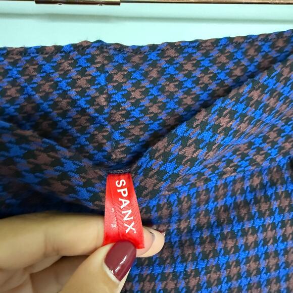 SPANX Womens Flare Houndstooth Jacquard Pants 1X Tall Blue Perfect Fit Citycore - Picture 4 of 9